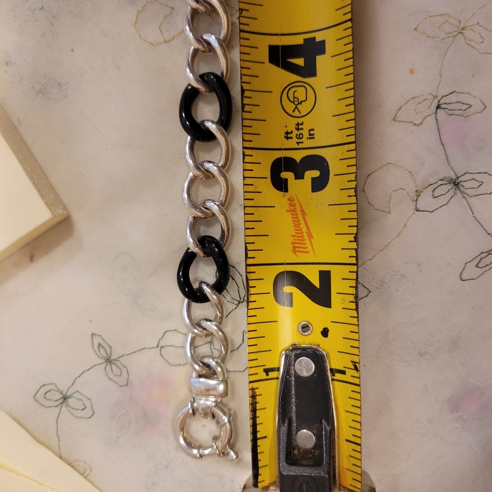 HEAVY STERLING SILVER 925 BRACELET 7.75" BLACK STONE 21.6G AMAZING VTG CI SIGNED - Picture 14 of 14